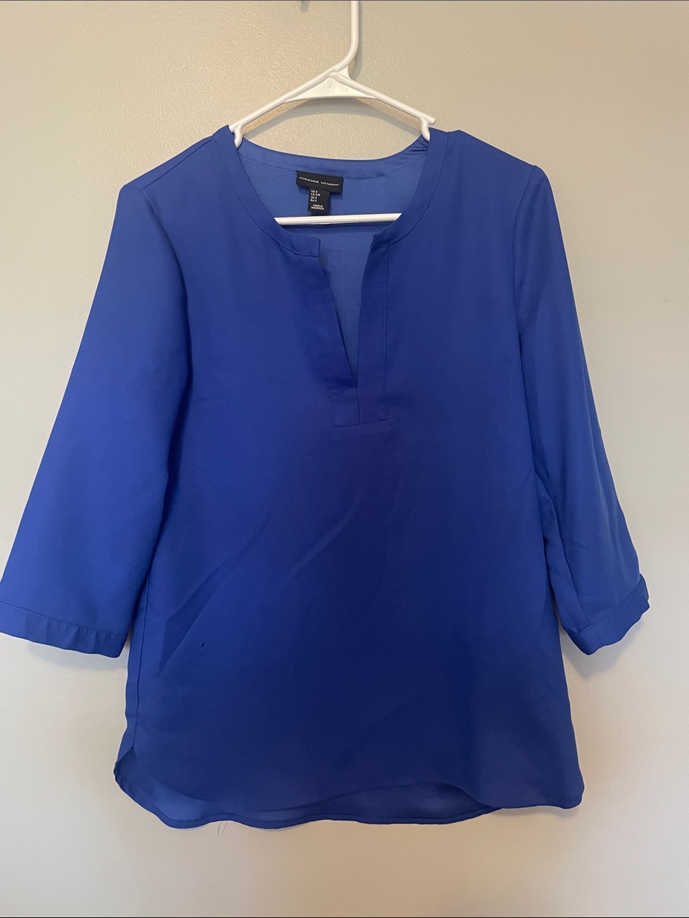 Adrienne Vittadini Royal Blue Split V-Neck Blouse